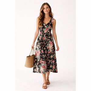 CYGNET x Vintage Moody Floral Fit and Flare Tie Waist Dress